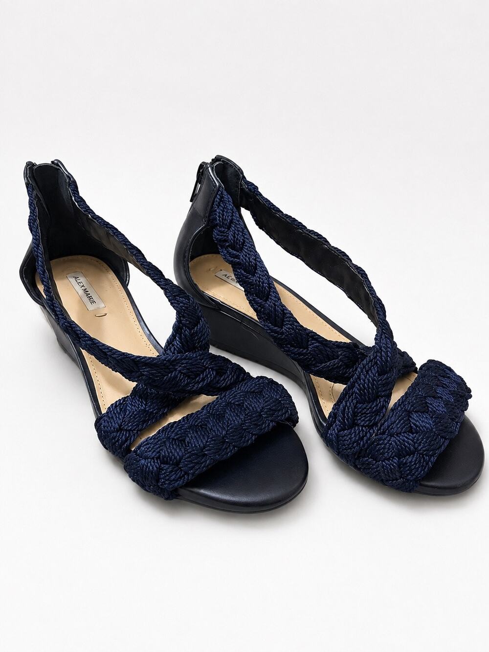 Alex Marie Devah Navy Braided Low Wedge Sandals Women’s Size 6.5M